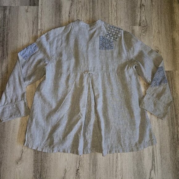 J JIll Unstructured Linen Jacket Womens M Sage Lagenlook Embroidered Vintage - Picture 7 of 16